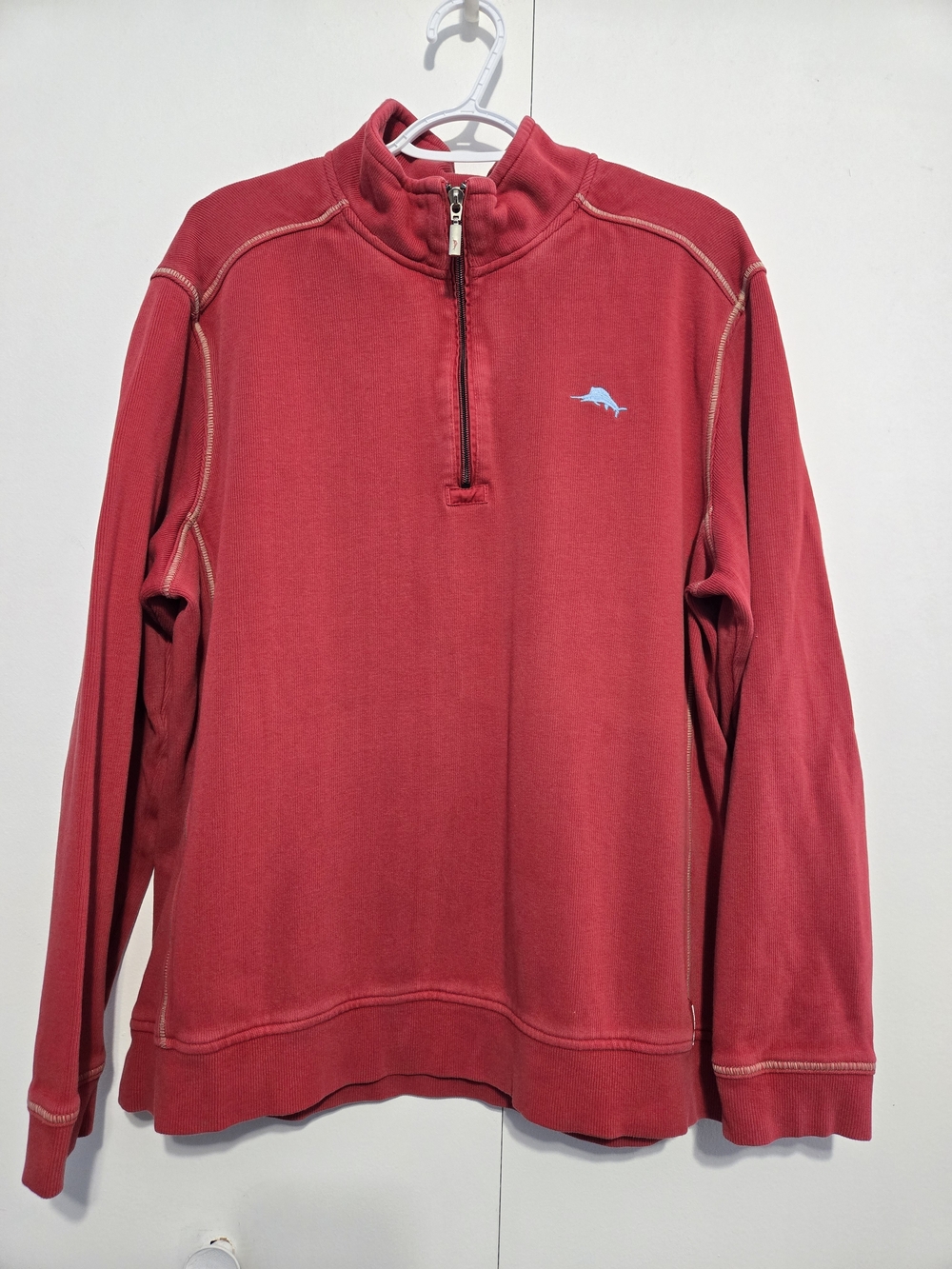 Tommy Bahama Relax 1/4 Zip Pullover XL Red Sweatshirt Cotton Casual Mens
